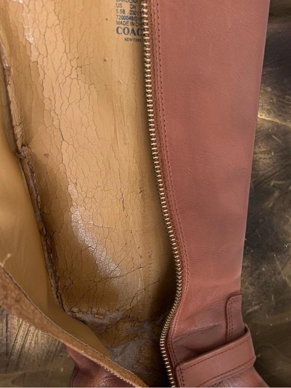 Coach Brown Leather Mid-Calf Heeled Riding Boots with Gold Ring Buckle - Picture 8 of 9